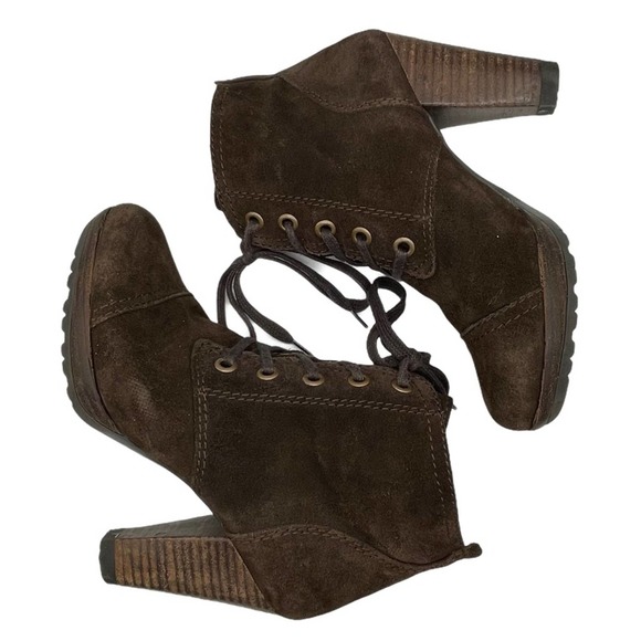 Mango Shoes - Mango Women's Size 8 Brown Faux Suede Lace-up HIgh Heel Ankle Boot